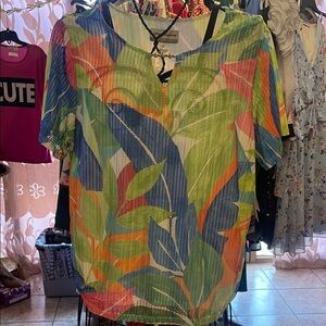 Alfred Dunner Multicolor Leaf Print Blouse